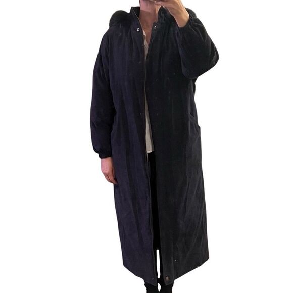 Goose Down Fox fur Navy Blue Maxi removable Genuine collar Hood Vintage S - Picture 2 of 16